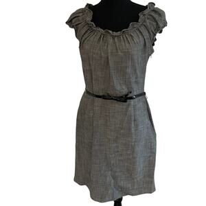DressBarn Dress size 10 bow belted waist ruffle puffy short sleeves fittted gray
